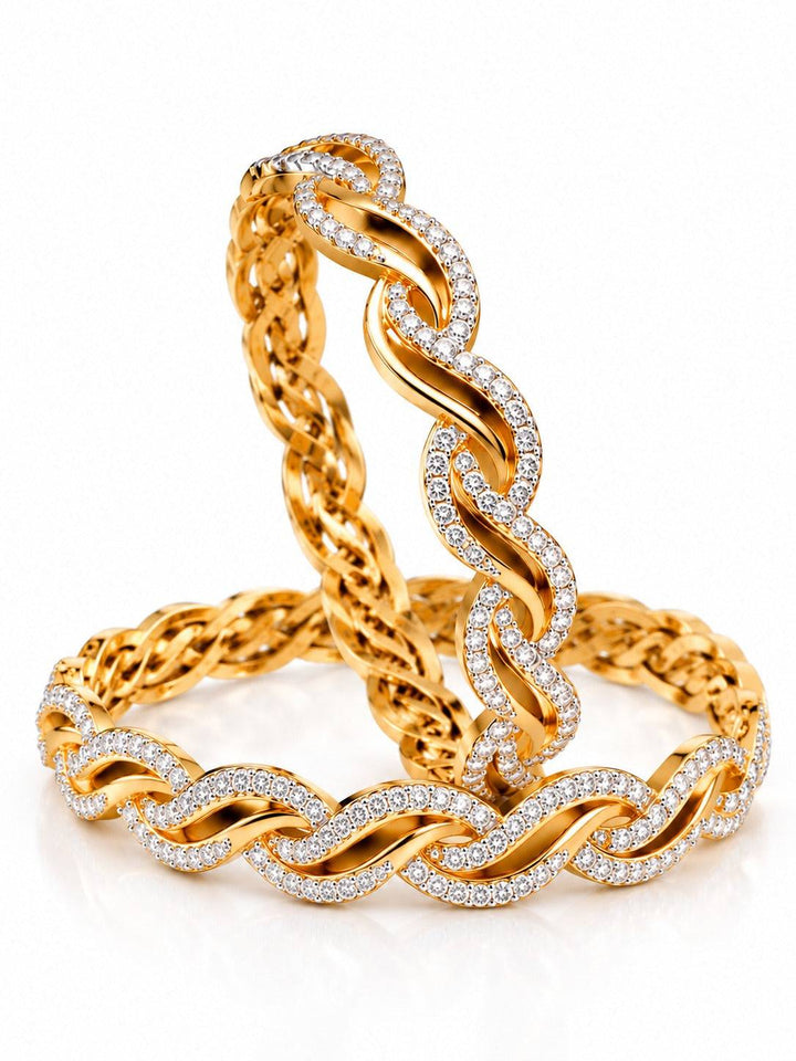 Gold Tone Stone Bangles in a Twisted Chain-Link Design | GG-03