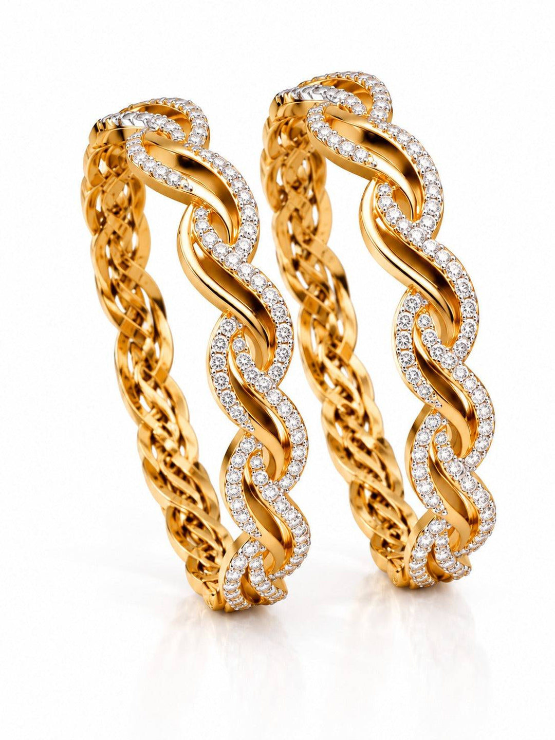 Gold Tone Stone Bangles in a Twisted Chain-Link Design | GG-03