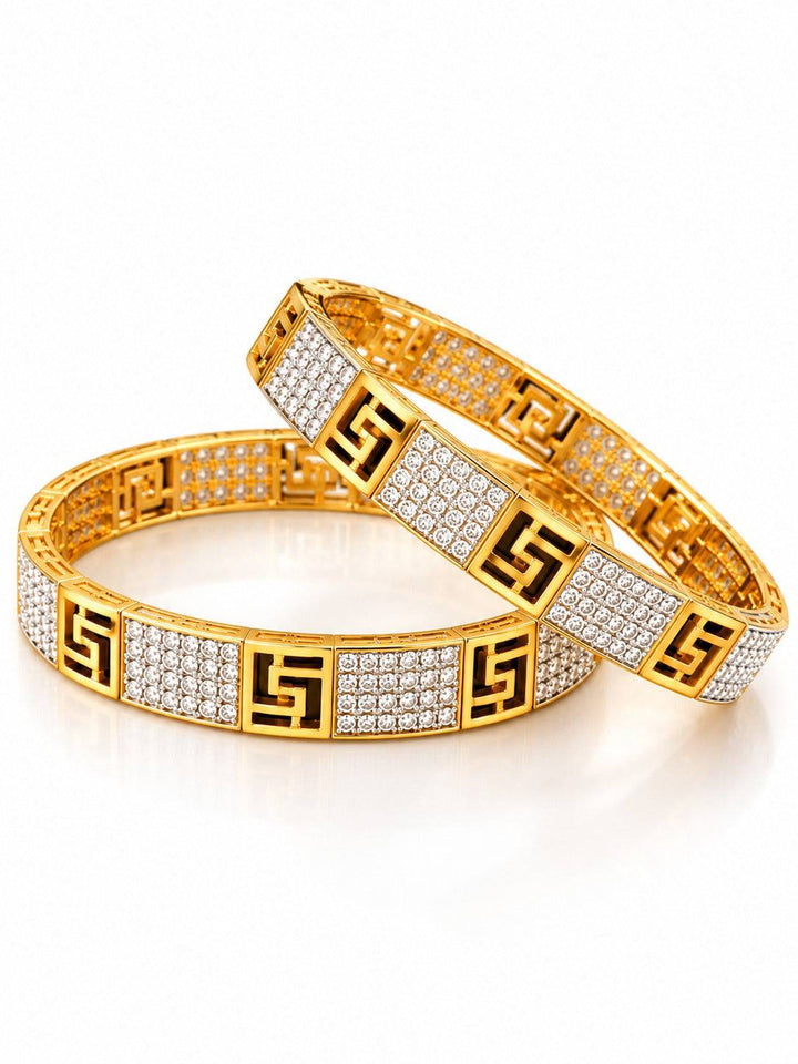 Gold Tone Geometric Bangle with Clear Stone Panels | GG-04