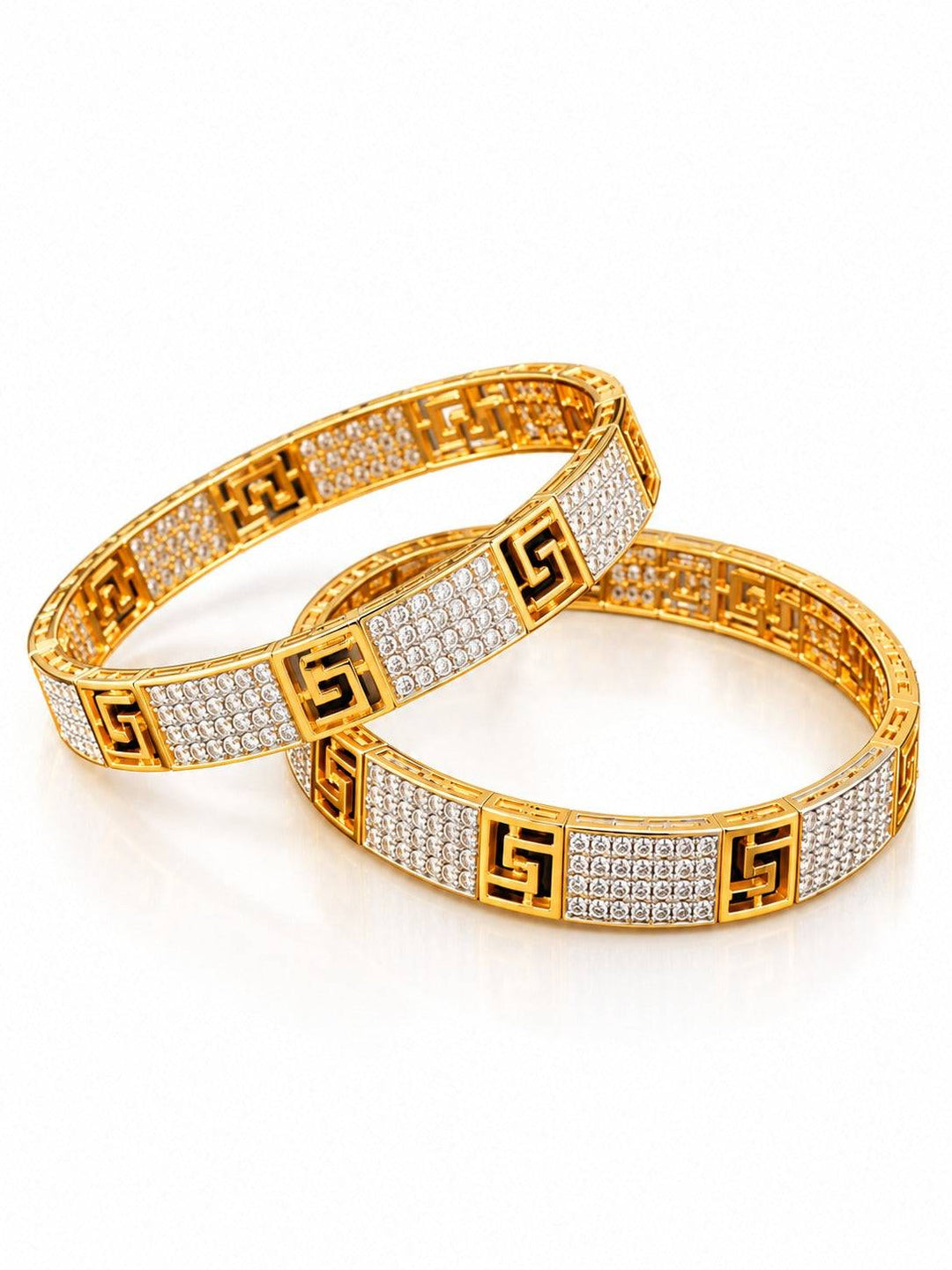 Gold Tone Geometric Bangle with Clear Stone Panels | GG-04