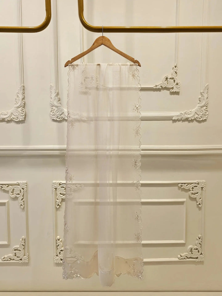 Embroidered dupatta of AGHA NOOR Cotton Net Suit - Pakistani Embroidered | 3 Pc with scalloped edges and floral detailing, perfect for formal wear.