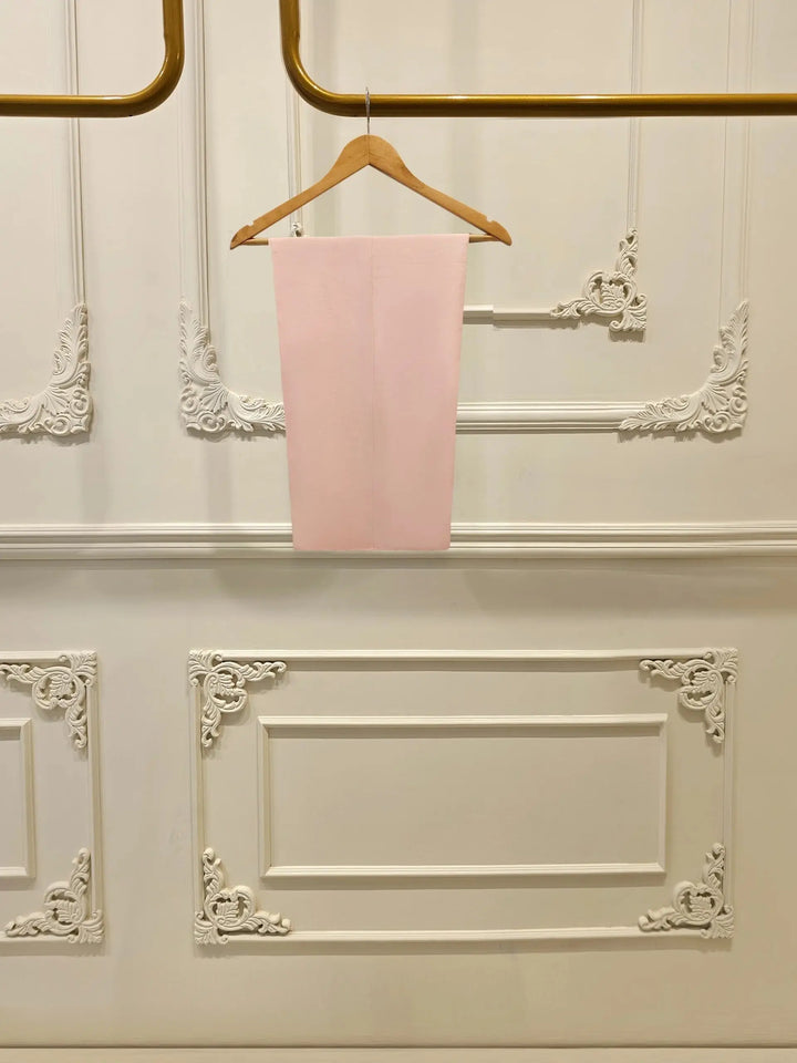 Plain pink pants included in AGHA NOOR Embroidered Chiffon Suit - Dress set, complementing the embroidered shirt and dupatta.