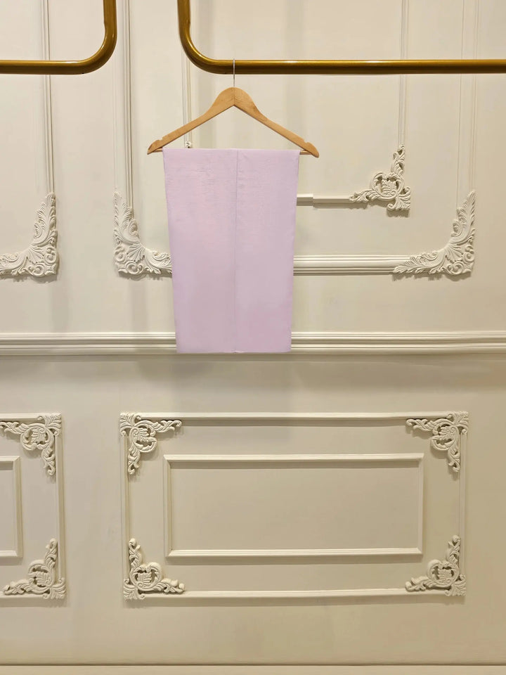 Korean silk pants in lilac from AGHA NOOR 3 Piece Suit, designed to complement the embroidered chiffon shirt and dupatta.