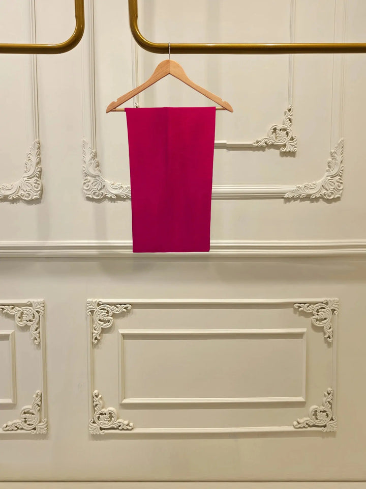 Plain deep pink pants from AGHA NOOR 3 piece suit set, complementing the embroidered shirt and dupatta in Pakistani ethnic wear.