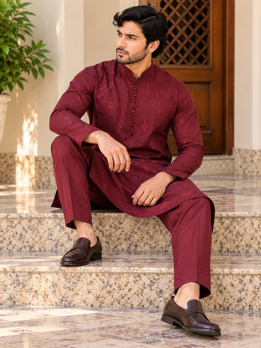Men Red Shalwar Kameez Pakistani 