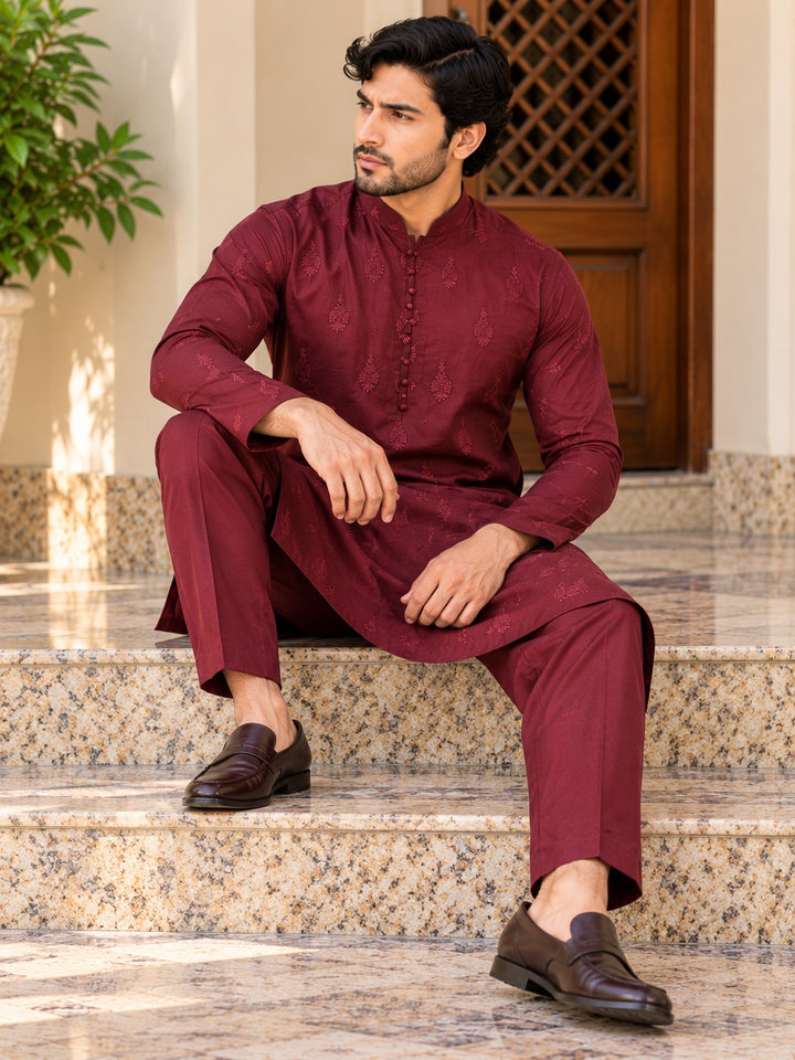 Men Red Shalwar Kameez Pakistani 