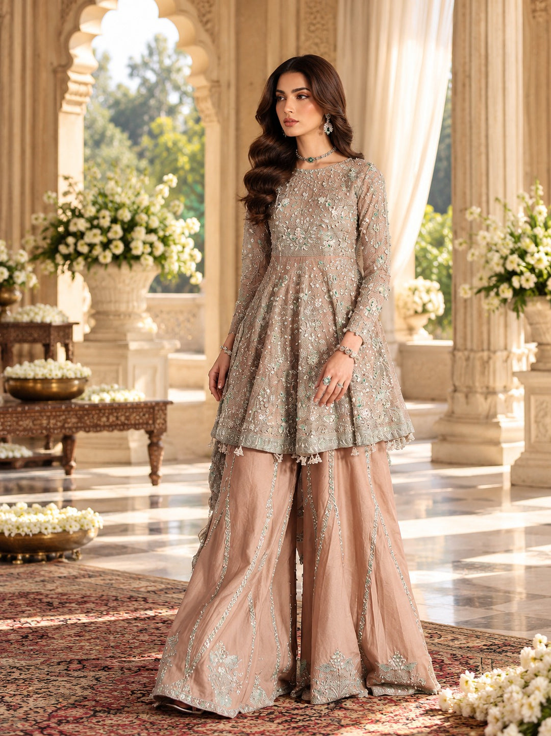 Khadi Net Peplum Dress with Embroidery and Dupatta
