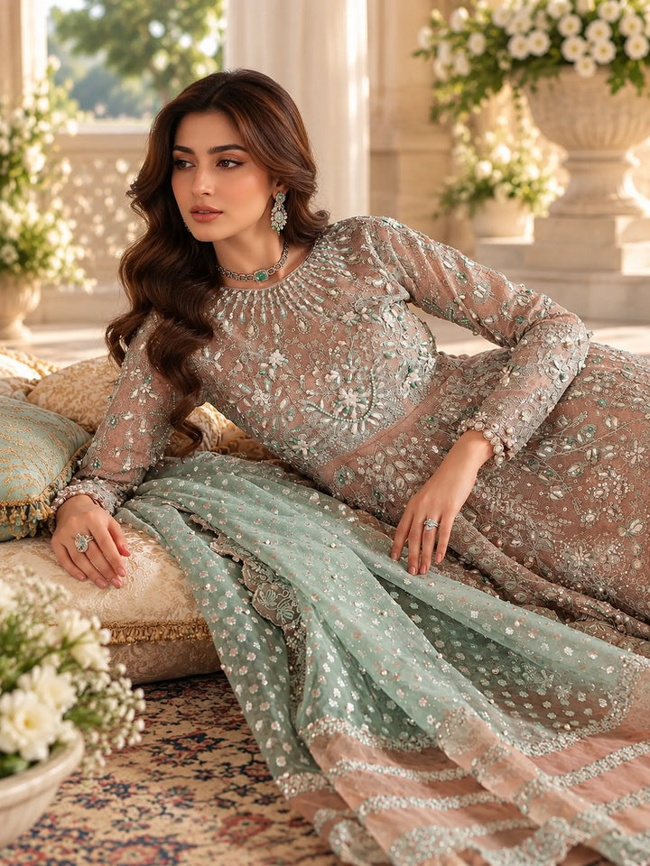 Khadi Net Peplum Dress with Embroidery and Dupatta