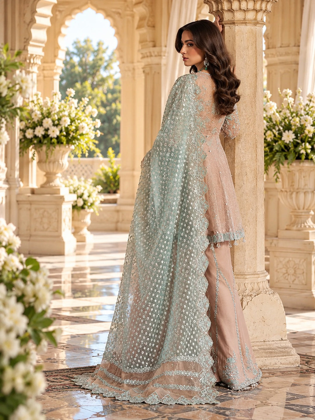 Khadi Net Peplum Dress with Embroidery and Dupatta