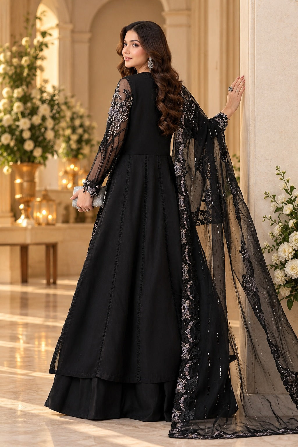 3 Piece Embroidered Organza Suit | Al-4231