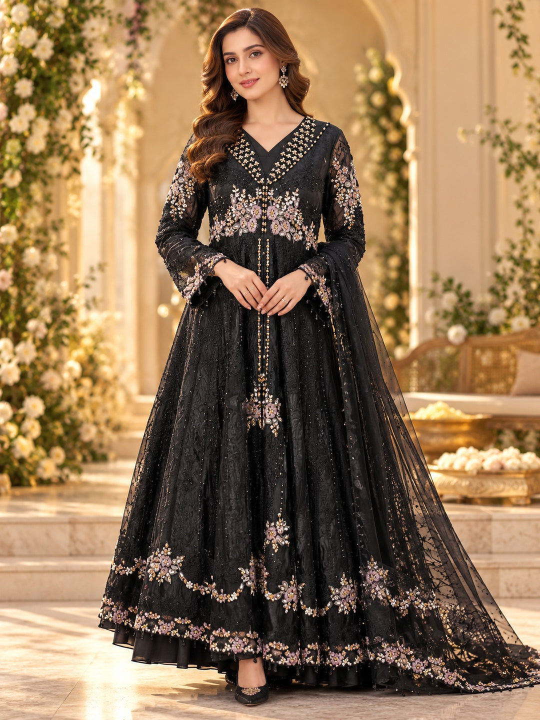 3 Piece Embroidered Organza Suit | Al-4231