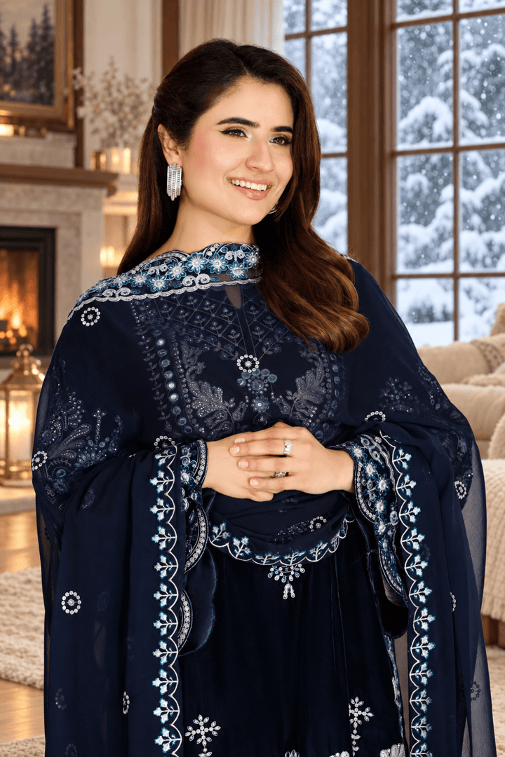 Navy Velvet Suit with Dupatta - Mirror Work | SB-35-13