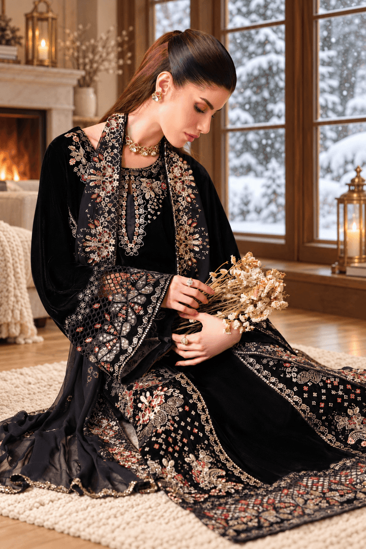 Black Velvet Suit with Dupatta - Sequin Embroidery | HSV05-13