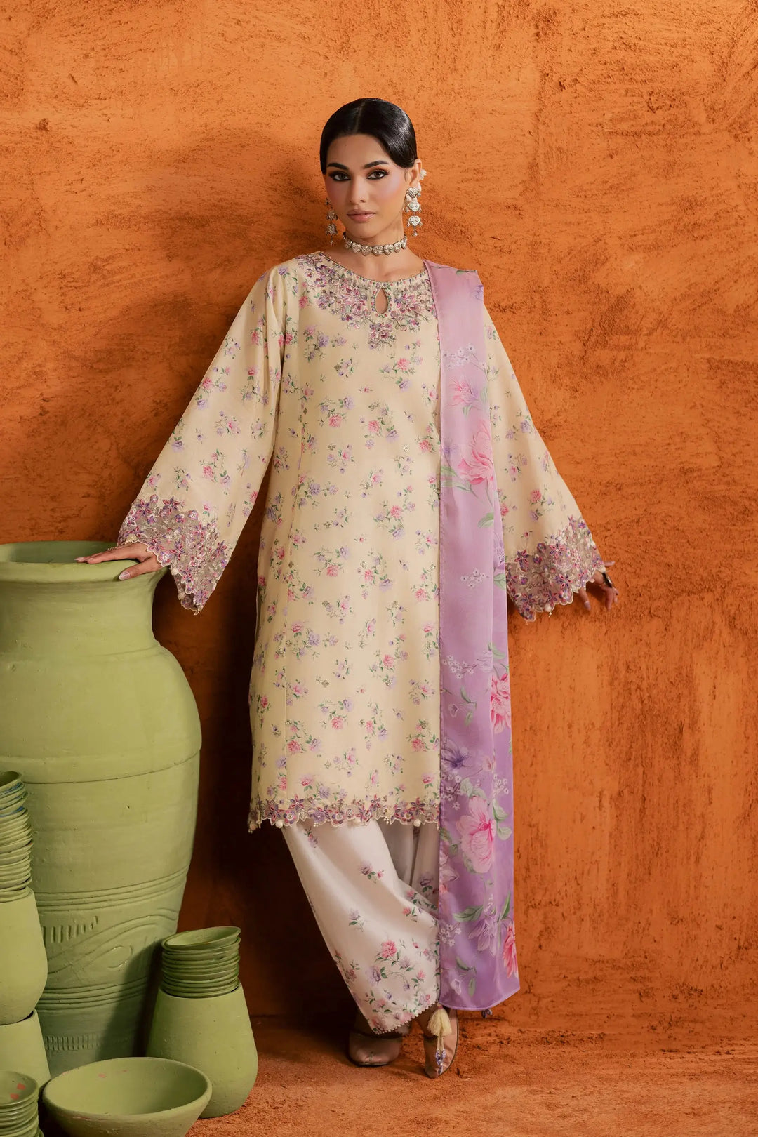 BATIK Printed Lawn Dress 3 PIECE | YELLOW LAMIA-12