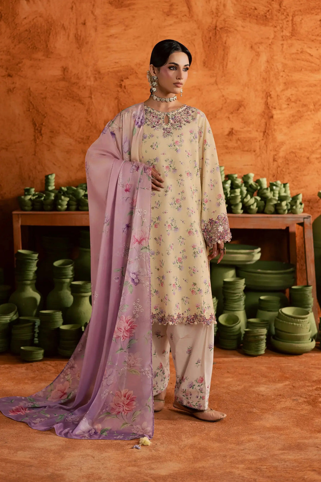 BATIK Printed Lawn Dress 3 PIECE | YELLOW LAMIA-12