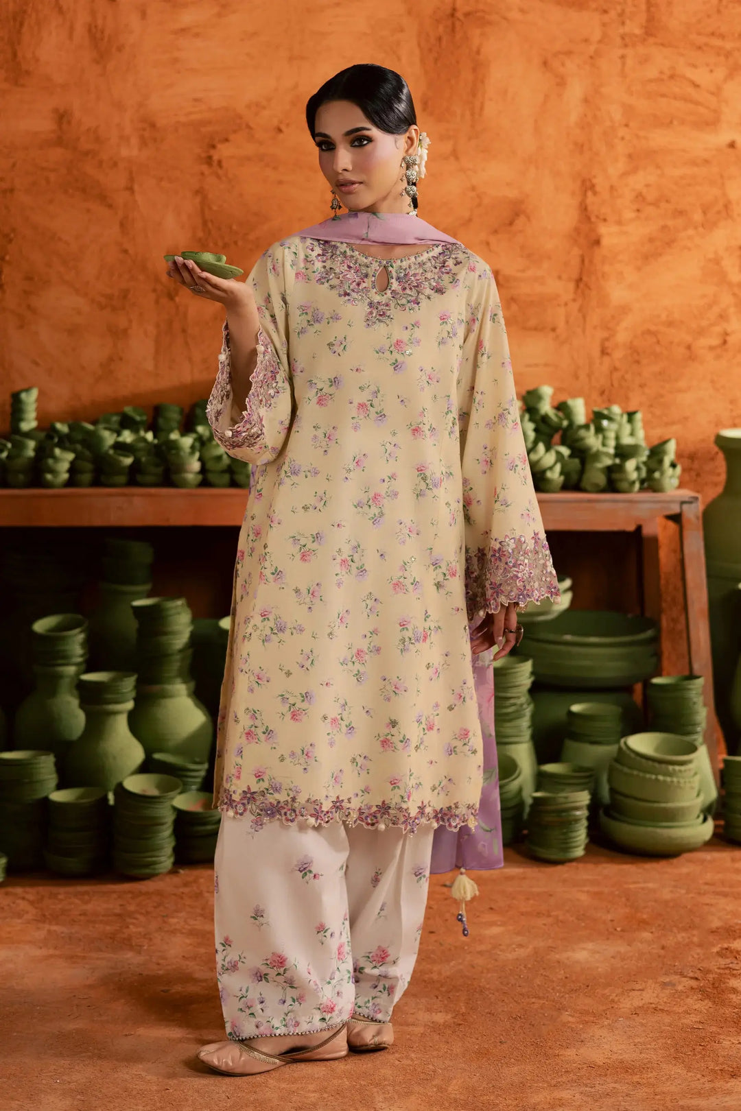 BATIK Printed Lawn Dress 3 PIECE | YELLOW LAMIA-12