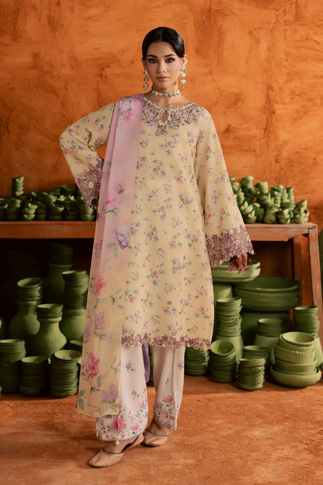 BATIK Printed Lawn Dress 3 PIECE | YELLOW LAMIA-12