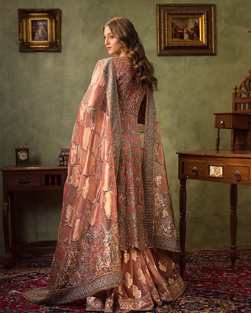 AROOSH Formals Pakistani Marriage Dress Chiffon Peplum, Ghararah