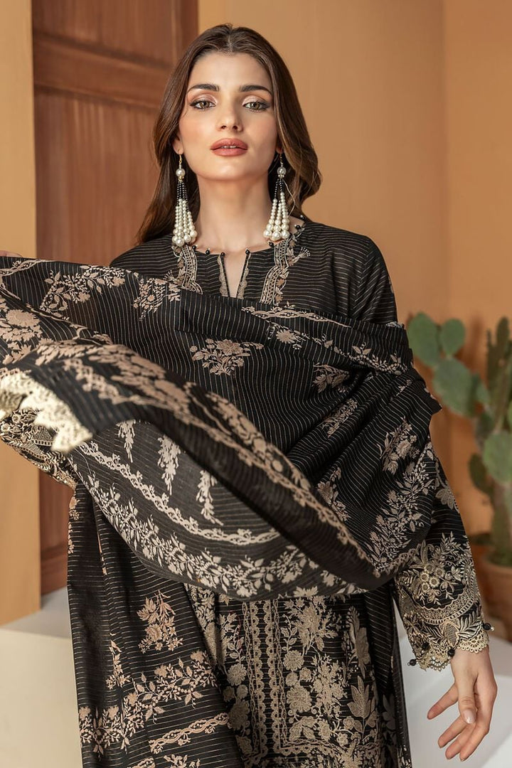 Model showcasing KHAADI 3 PC embroidered Messuri