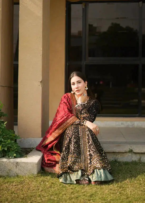 RANGREZA RANGREZA Pakistani Anarkali Dress | RR-3860-17 S / MAROON / CHIFFON