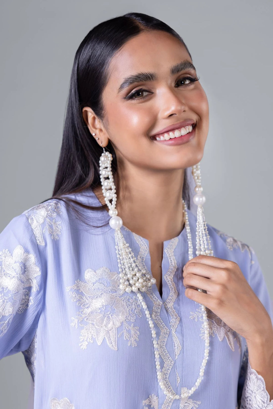 KHAADI KHAADI 2 PIECE EMBROIDERED SHIRT AND PANT | EST24219-17 SHIRT AND BOTTON RANGREZA USA 7327625425 United States 14 L-BLUE Chiffon 14 / L-BLUE / Chiffon 16 / L-BLUE / Chiffon