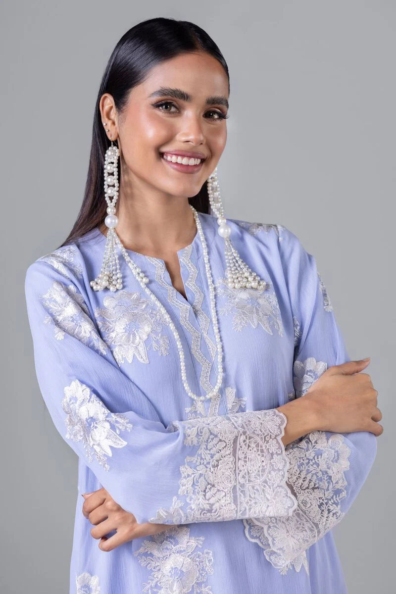 KHAADI KHAADI 2 PIECE EMBROIDERED SHIRT AND PANT | EST24219-17 SHIRT AND BOTTON RANGREZA USA 7327625425 United States 14 L-BLUE Chiffon 14 / L-BLUE / Chiffon 16 / L-BLUE / Chiffon