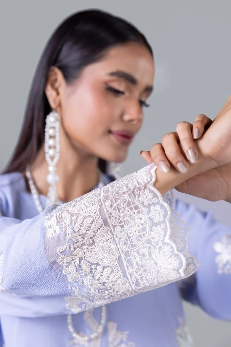 KHAADI KHAADI 2 PIECE EMBROIDERED SHIRT AND PANT | EST24219-17 SHIRT AND BOTTON RANGREZA USA 7327625425 United States 14 L-BLUE Chiffon 14 / L-BLUE / Chiffon 16 / L-BLUE / Chiffon