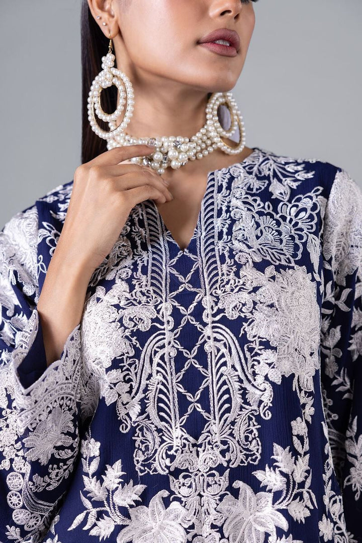 KHAADI KHAADI 2 PIECE Embroidered | EST24220-18 SHIRT AND BOTTON RANGREZA USA 7327625425 United States 16 Blue Chiffon 16 / Blue / Chiffon