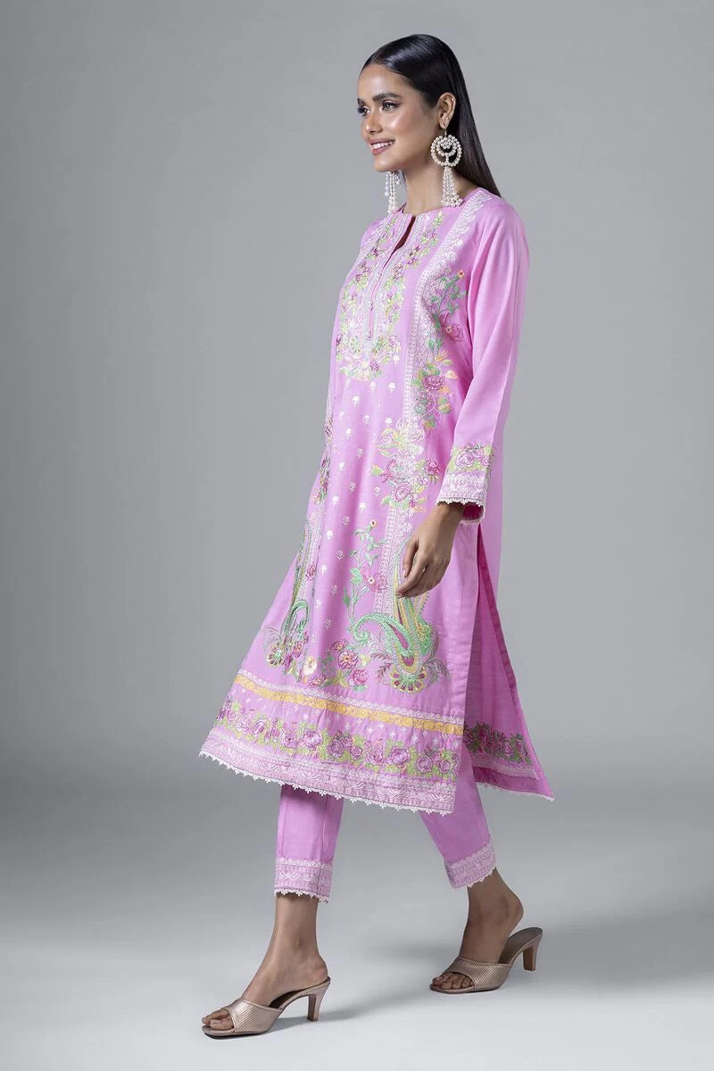 KHAADI PAKISTANI EMBROIDERED 3 PIECE PINK DRESS | EST24224-13