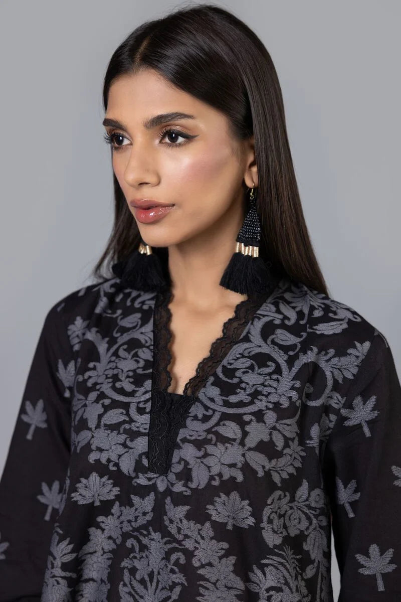 KHAADI KHAADI 2 PIECE PRINTED SUIT | EST24228-09 SHIRT AND BOTTON RANGREZA USA 7327625425 United States 12 Black Cotton 12 / Black / Cotton 16 / Black / Cotton