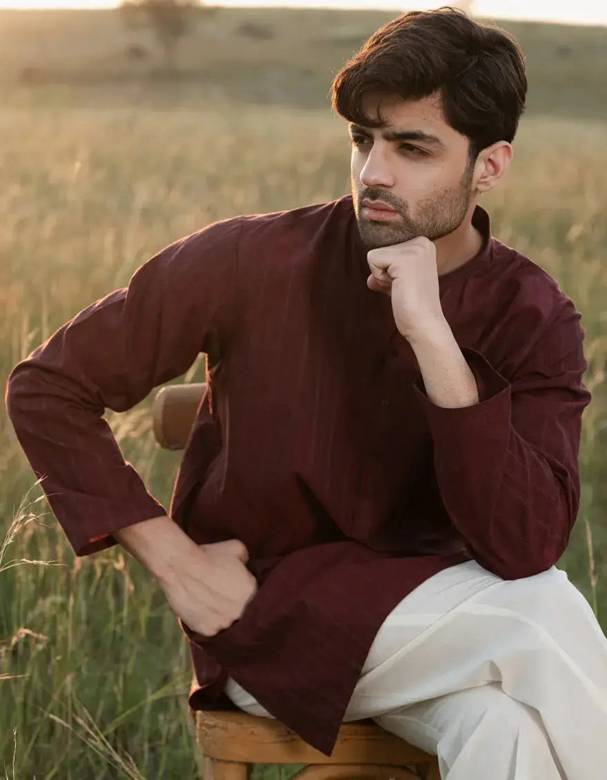 Junaid Jamshed Kurta - Maroon Cotton Semi-Formal | Winter Collection Junaid Jamshed Kurta - Maroon Cotton Semi-Formal | Winter Collection