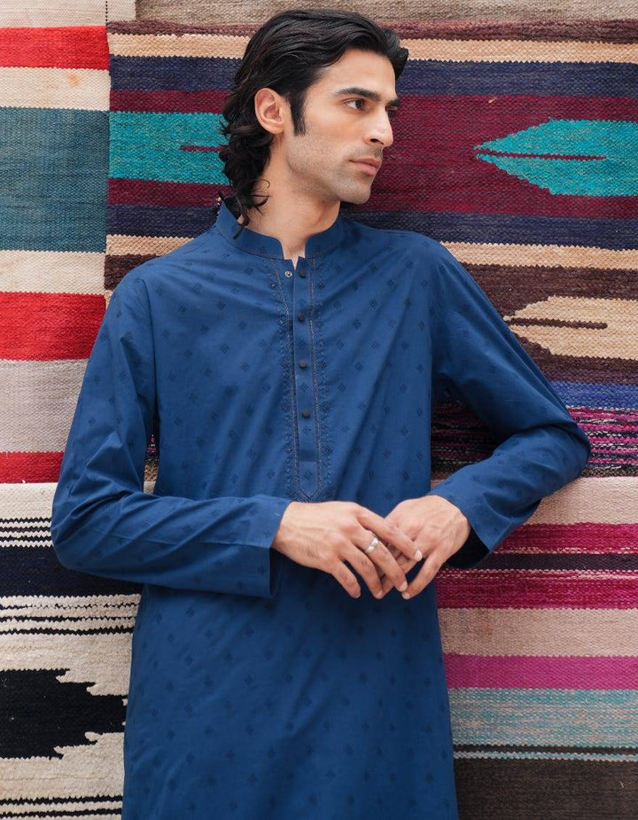 J. Men blue cotton schiffli formal kurta | JJKS-50068