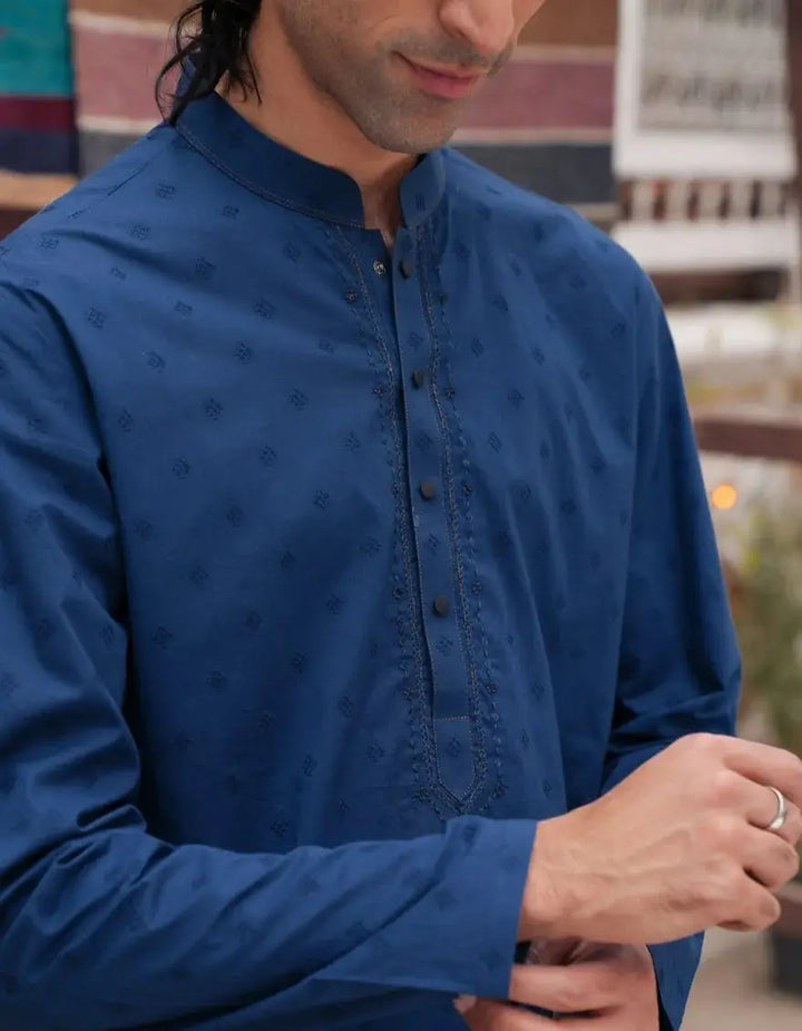 J. Men blue cotton schiffli formal kurta | JJKS-50068