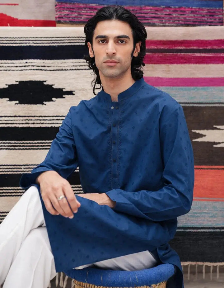 J. Men blue cotton schiffli formal kurta | JJKS-50068