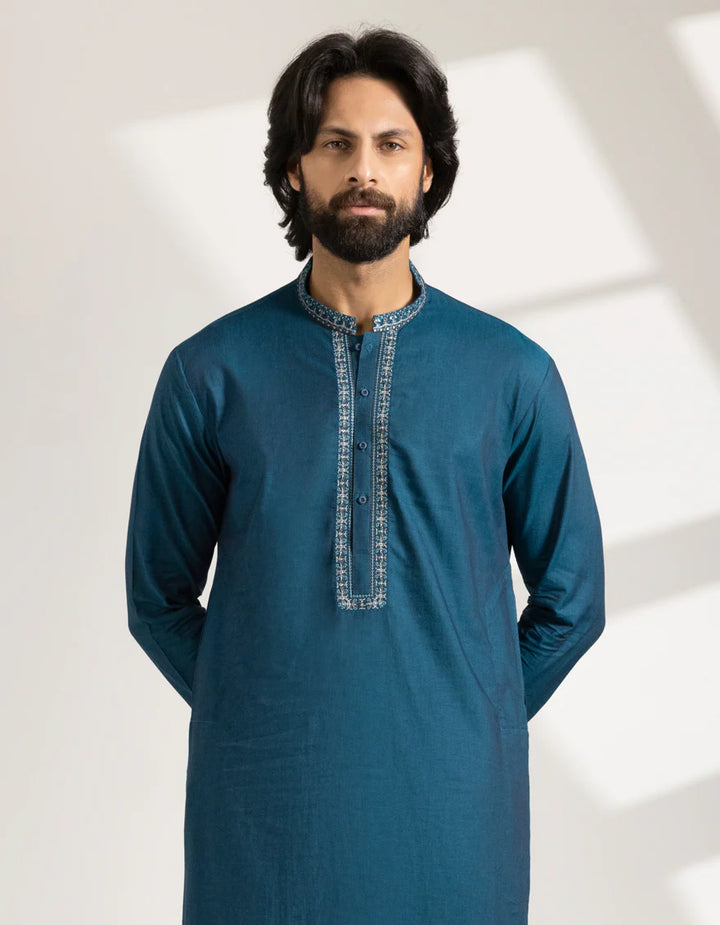 Green Blended Semi-Formal Kurta | Jjks50276