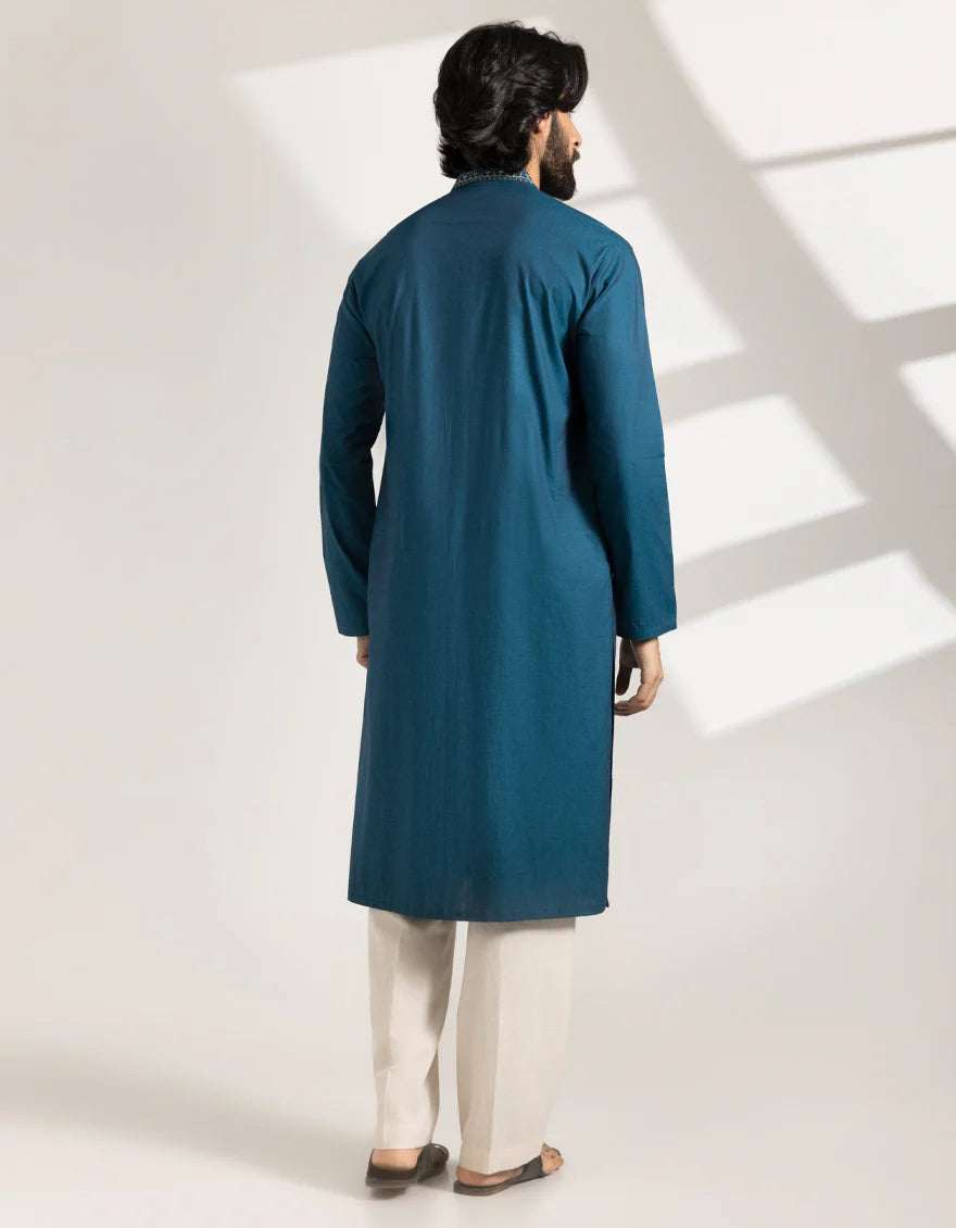 Green Blended Semi-Formal Kurta | Jjks50276