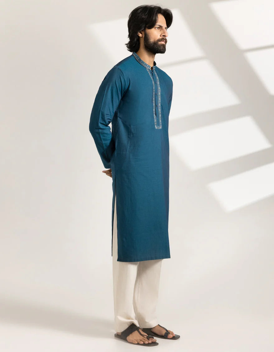 Green Blended Semi-Formal Kurta | Jjks50276