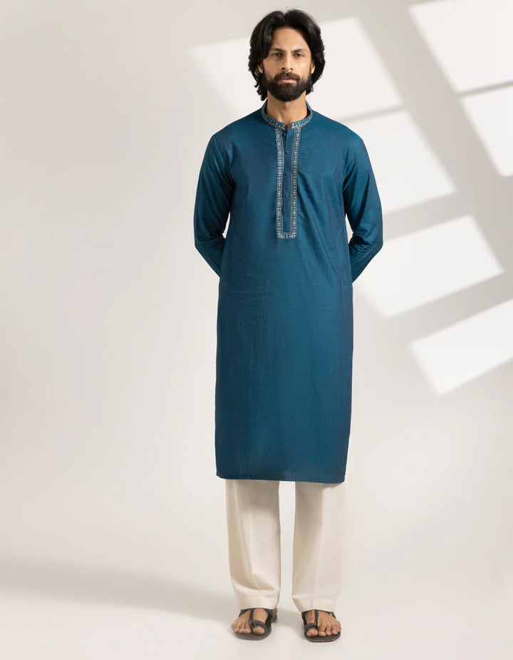 Green Blended Semi-Formal Kurta | Jjks50276