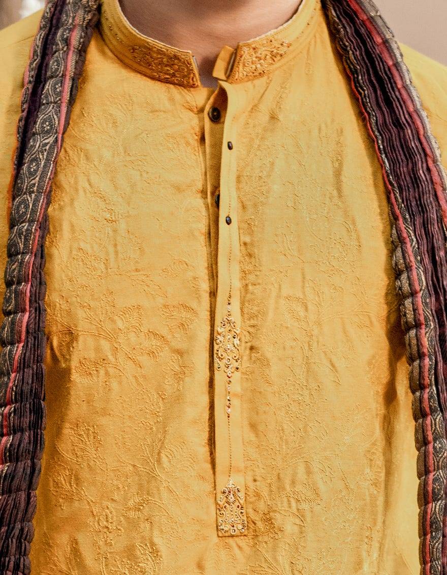 J. Men yellow cotton special kurta | JJKSPA-48169