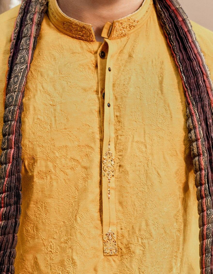 J. Men yellow cotton special kurta | JJKSPA-48169