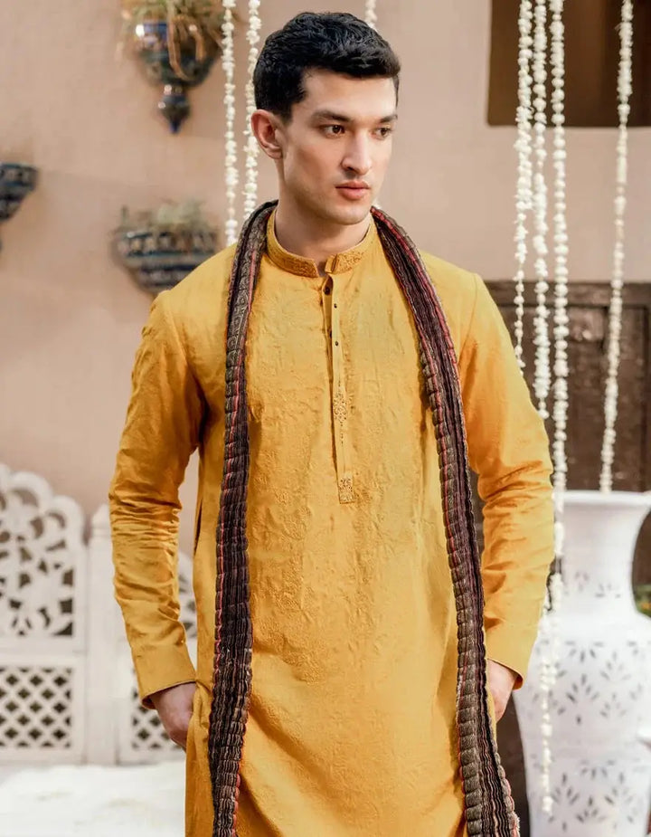 J. Men yellow cotton special kurta | JJKSPA-48169