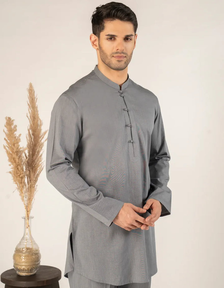 Side view of Grey Kurta Trouser Jjshkpa50155 highlighting tailored fit and elegant stitching, perfect for traditional festive attire.