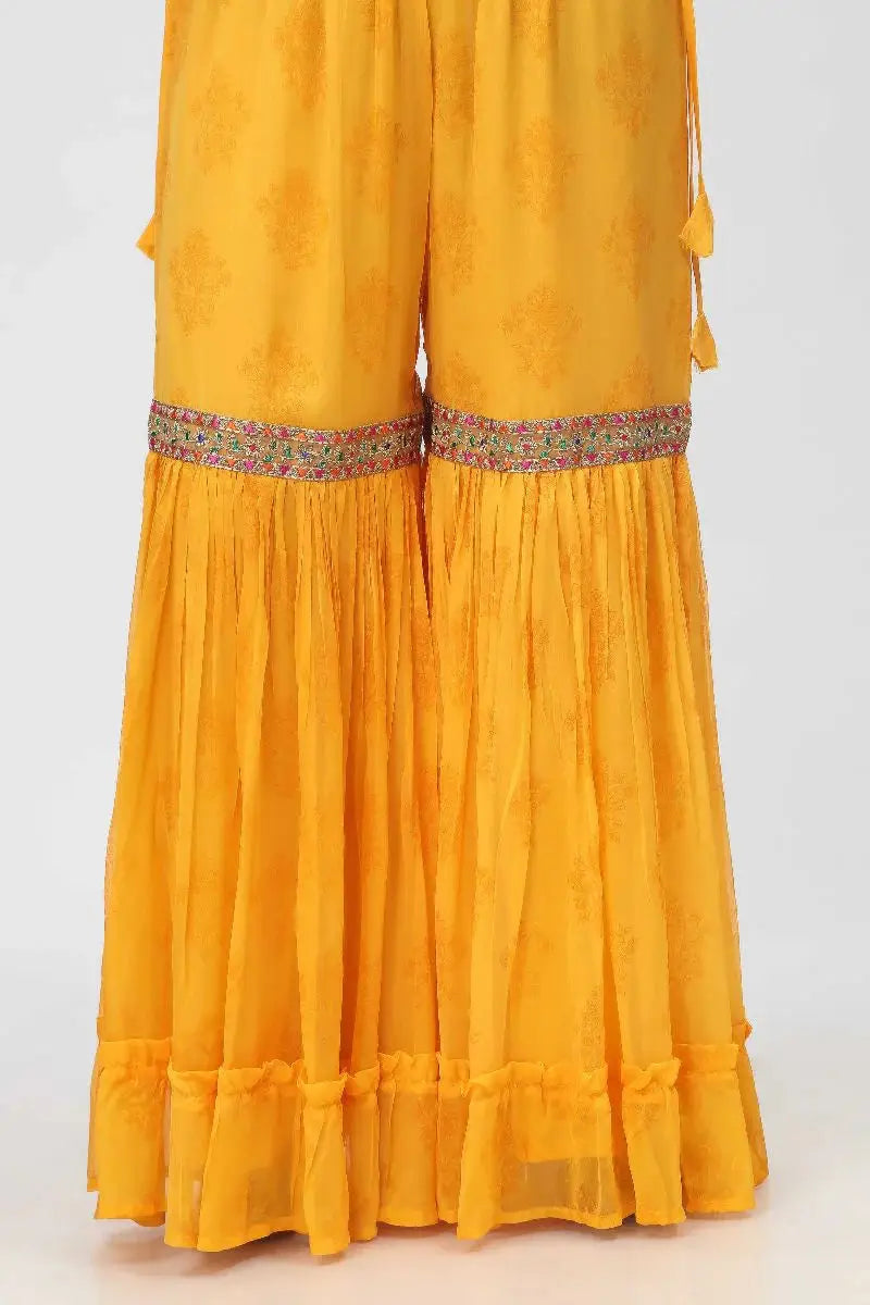 RANGJA RANGJA YELLOW FRILL 1 GHARARA | FZ065704-12 GHARARA RANGREZA USA 7327625425 United States S Yellow Chiffon S / Yellow / Chiffon M / Yellow / Chiffon L / Yellow / Chiffon