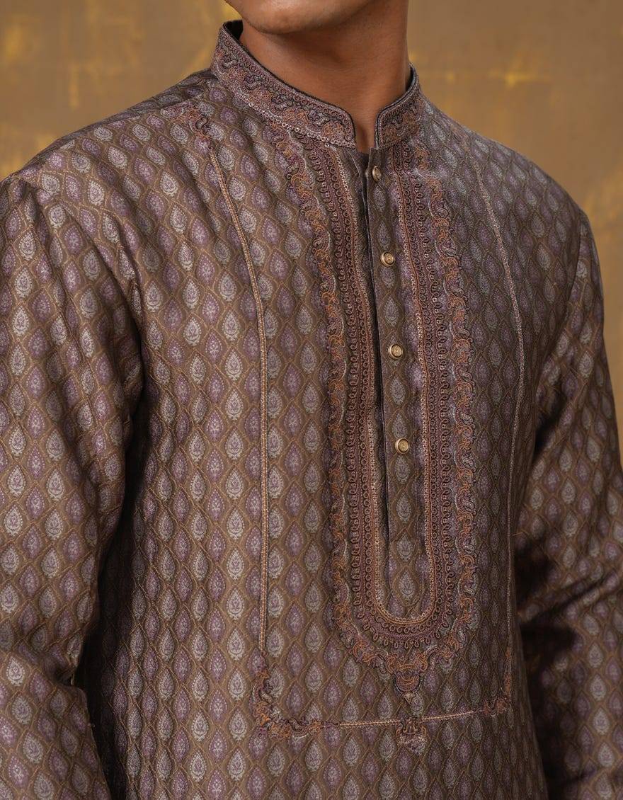 J. MEN LILAC-GOLD BLENDED SPECIAL KURTA | JTKSP-48142-12