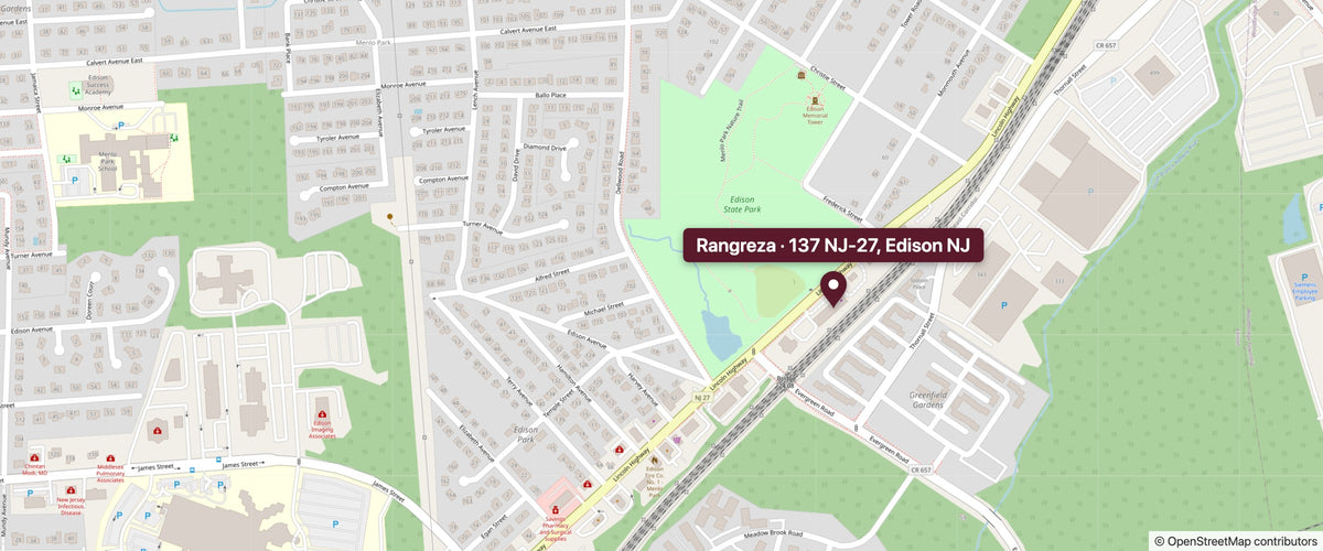 Map to Rangreza Pakistani clothing store at 137 NJ-27 (Lincoln Highway), Edison, NJ