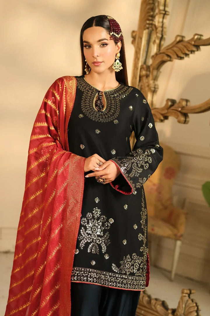 Rangreza HR-481 black chiffon embroidered 3 piece suit