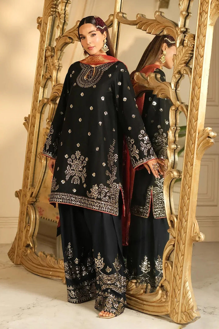 Rangreza HR-481 black chiffon embroidered 3 piece suit