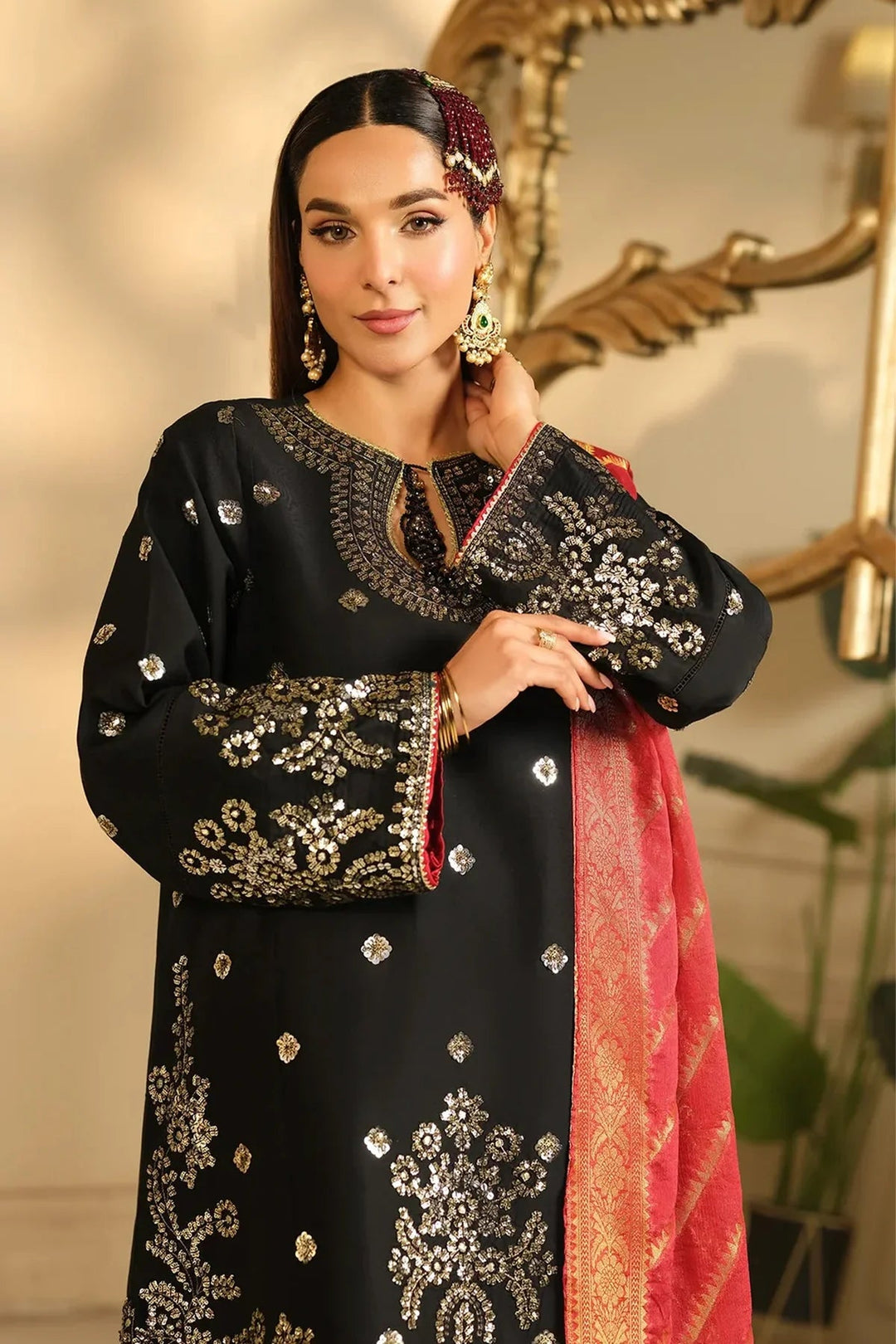 Rangreza HR-481 black chiffon embroidered 3 piece suit