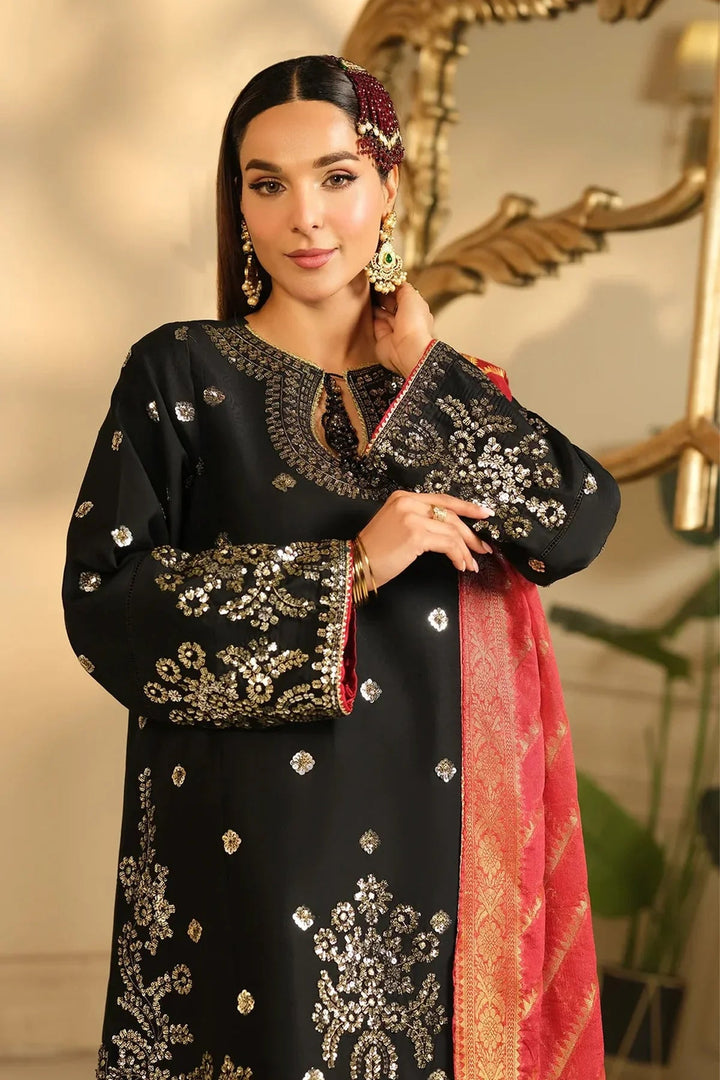 Rangreza HR-481 black chiffon embroidered 3 piece suit