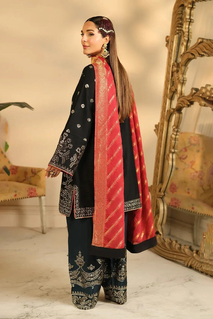 Rangreza HR-481 black chiffon embroidered 3 piece suit